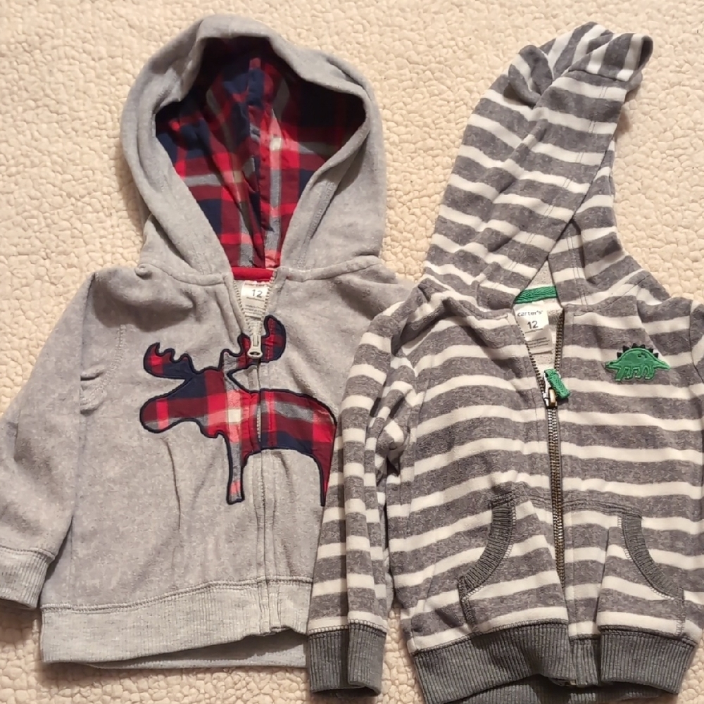 Carter's Gray Sweatshirts with Moose and Stripes